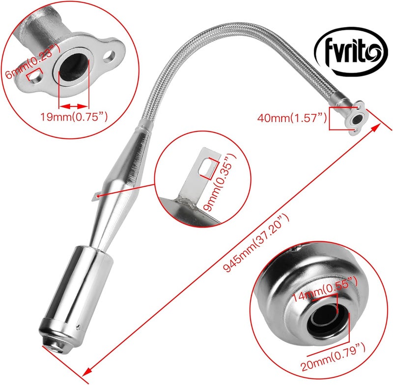 FVRITO أنبوب كاتم صوت مرن من فاير مع ملحقات لمحرك 2 ضربات 49cc 60cc 66cc 80cc 100cc دراجة نارية أجزاء دراجة هوائية فضي - Image 3